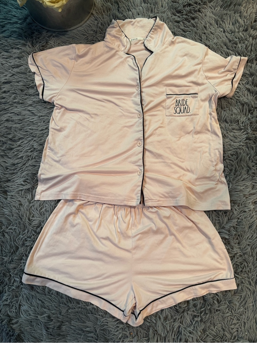 Rae Dunn Pink Short Sleeve Pajama Set with Black Trim